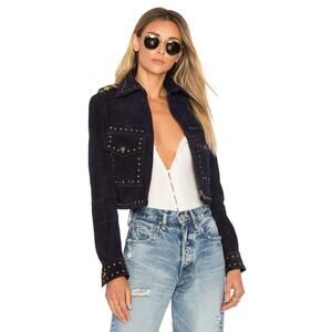 Understated Leather Private Benjamin Studded Suede Cropped Jacket Ink Blue Sz S